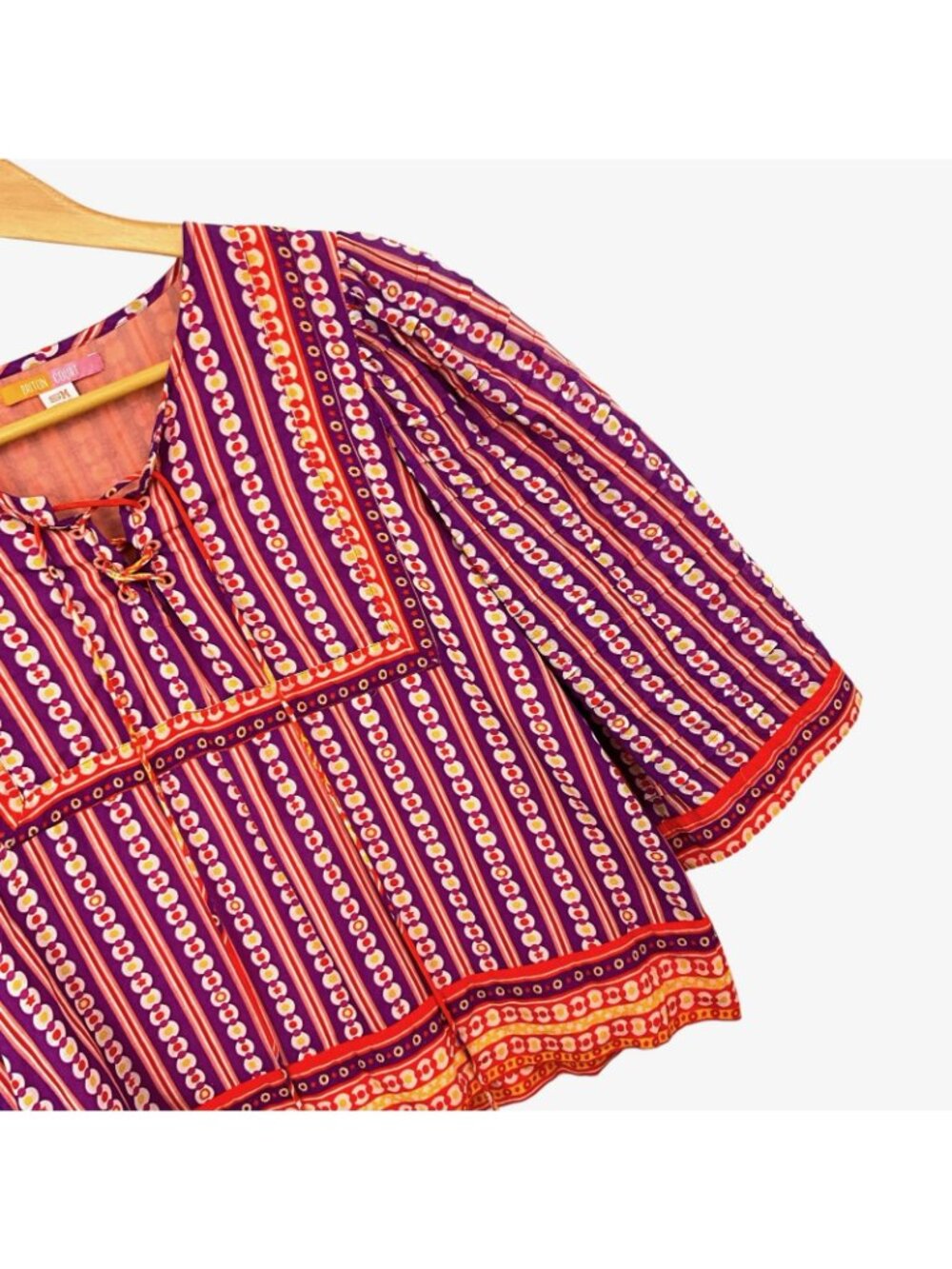 Briton Court Top Womens S Multicolor Striped Tassel Hem Tunic 3/4 Sleeve Boho - Picture 4 of 13